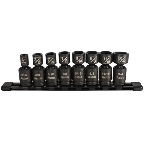 Astro Pneumatic 3/8'' Drive Nano Pinless Universal Impact Sockets, SAE 8PC 78340